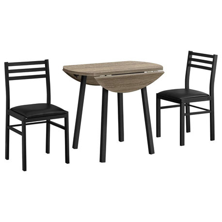 Dining Set - 3Pcs Set / Dark Taupe Top / Black Metal"