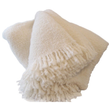 Wool & Angora Mohair Blankets, King/Queen, All Natural, White