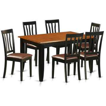 7-Piece Dining Room Set, Table, 6 Wood Chairs, Black/Cherry With Leather Cushion
