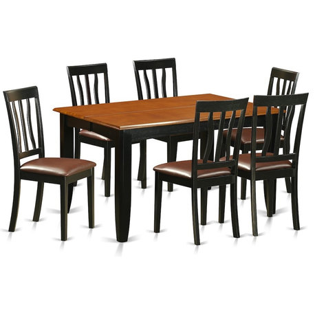 7-Piece Dining Room Set, Table, 6 Wood Chairs, Black/Cherry With Leather Cushion