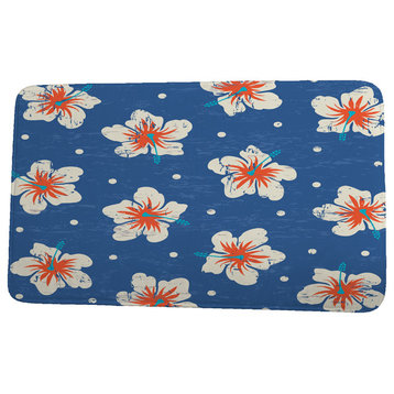Surf, Sand, & Sea Hibiscus Blooms Floral Print Bath Mat, Blue, 21"x34"
