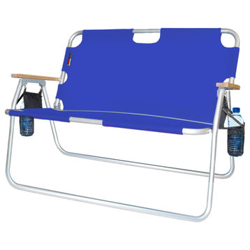 Tailgater Two-Person Folding Aluminum Chair, Royal Blue