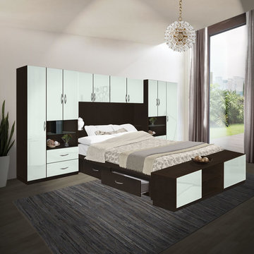 Lincoln 4 Drawer Platform Bed w Pier Matte Headboard & Footboard