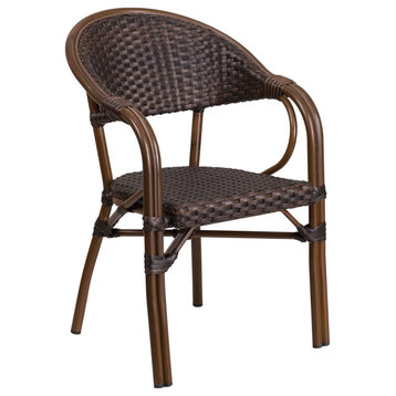 Dark Brown Wicker Rattan Red Aluminum Bamboo Frame Patio Chair With Curved Back