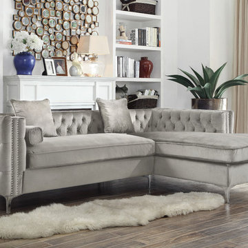 Chic Home Da Vinci Right Facing Sectional Sofa, Silver Velvet