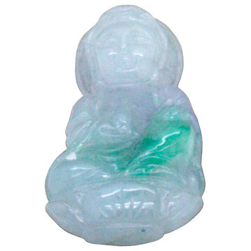 Light Green Sitting Jade Kwan Yin - Bodhisattva - Goddess Of Mercy Jade Pendant