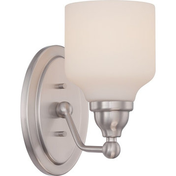 Nuvo Kirk 1-Light Vanity Fixture With Satin White Glass, Polished Nickel, 62-386