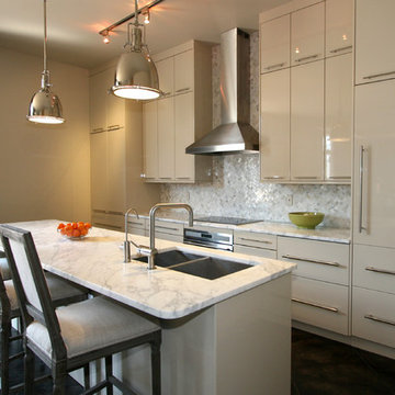 Warehouse District Contemporary Kitchen with High Gloss Cabinetry