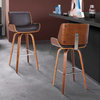 Tyler Mid-Century Swivel Stool,  Faux Leather With Wood Frame, Brown and Walnut, Counter Height 26"