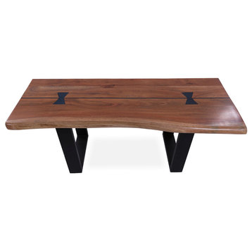 Solid Wood Bench and U Shape Black Legs 18"H x 43"W x 15.7"D