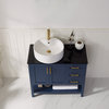 36" Vanity, Royal Blue With Glass Countertop With White Vessel Sink No Mirror