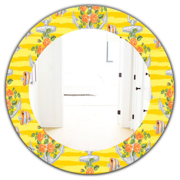 Designart Yellow Moods 9 Traditional Frameless Oval Or Round Wall Mirror, 32x32