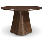 Meridian Furniture - Bernada Dining Table, Brown - Gather your favorite people around this handsome Bernada Brown Dining Table. Made to serve as a backdrop for small, intimate meals, this dining table features a rich brown finish and a fluted base that makes it a true showstopper from every angle. It's made from a combination of solid wood, MDF, and oak veneer, giving it a durable slant that makes it ideal for busy dining spaces. The natural wood grain variation gives this table character, while its midcentury design makes it easy to blend nicely with existing modern and traditional decorative settings.