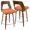 Trilogy Mid-Century Modern Counter Stool in Walnut and Orange Fabric-Set of 2