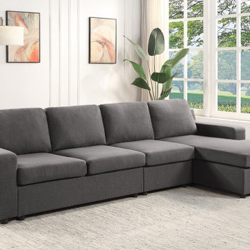 Waylon 119" Gray Linen 4-Seater Sectional Sofa Chaise with Pocket