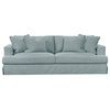 Sunset Trading Newport 94" Fabric Slipcovered Recessed Fin Arm Sofa in Blue