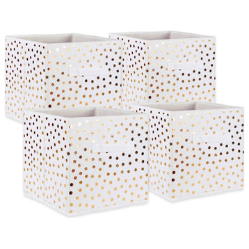 DII 11" Square Polyester Small Dots Cube Storage Bin in White (Set of 4)