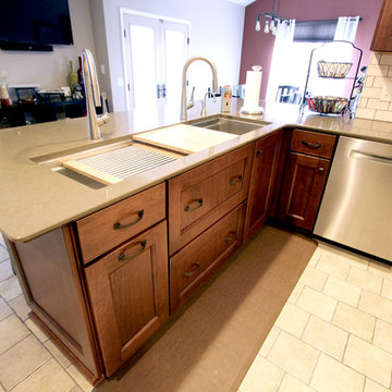5' Galley Workstation with Flat Panel Cherry Cabinets and Quartz Countertops