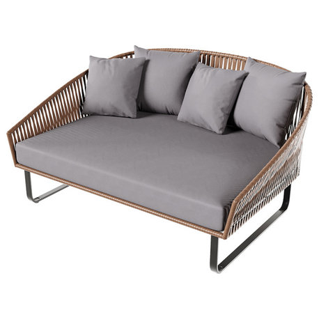 63" Rattan Outdoor Daybed with Gray Cushion Pillow Aluminum Frame