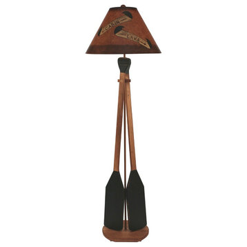 Stained and Green 2-Paddle Floor Lamp With Cabin and Lade Shade