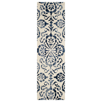 Safavieh Dip Dye Collection DDY719 Rug, Ivory/Navy, 2'3"x8'