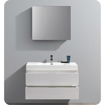 Fresca Valencia 40" Wall Hung Modern Bathroom Vanity, Glossy White