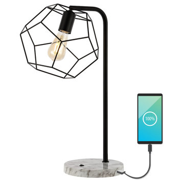 Penta 23.5" Head-Adjustable Iron LED Task Lamp With USB Charging Port, Black