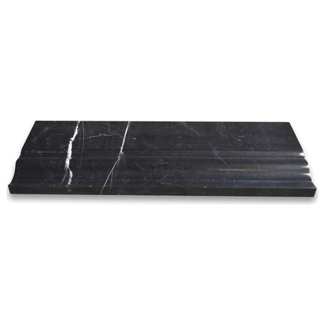 Baseboard Nero Marquina Black Marble 4x12 Crown Molding Polished, 1 piece