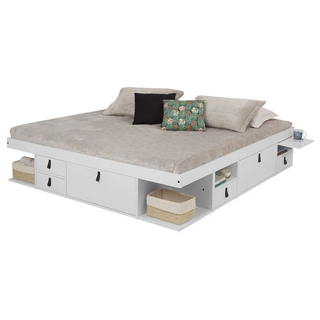 Memomad Bali Storage Platform Bed with Drawers (King Size, Off White)