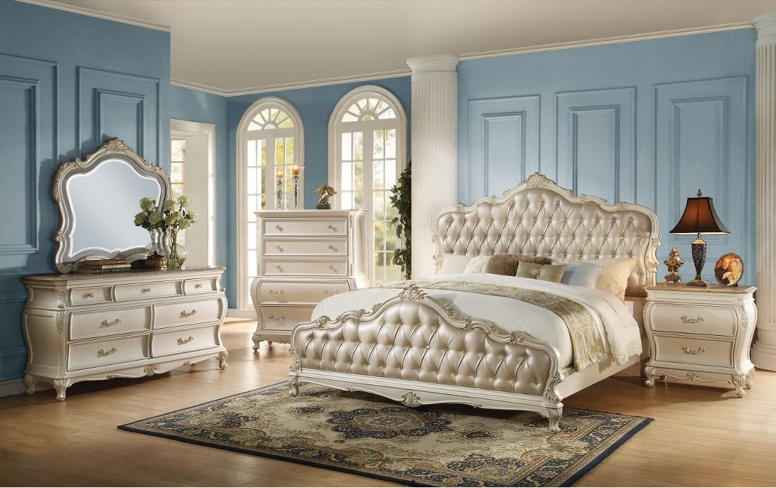 Acme Chantelle Queen Bed with Button Tufted Panels, Pearl White 23540Q SPECIAL