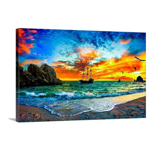 Pirate Ship Sea History Sunset Landscape Large Poster /& Canvas Picture Prints