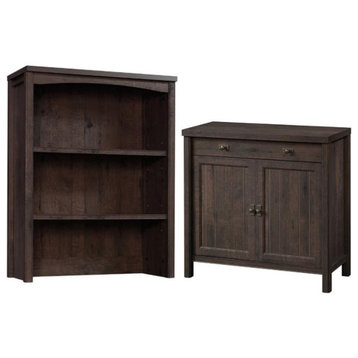 Home Square 2-Piece Set with Bookcase Hutch & Library Base Cabinet in Coffee Oak