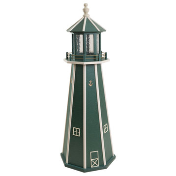 Outdoor Poly Lumber Lighthouse Lawn Ornament, Green and Beige, 5 Foot, Standard Electric Light