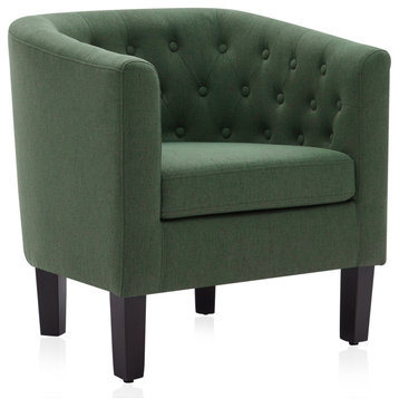 Upholstered Tufted Barrel Chair Roll Armrest Accent Chair, Green