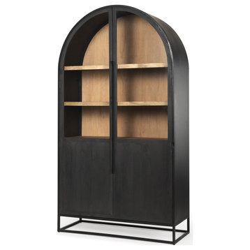 Sloan 47.5L x 18.0W x 85.5H Dark Wood WithBlack Metal Frame Arch Cabinet