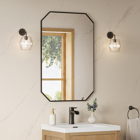 Allure Octagon Framed Bathroom Wall Mirror, Matte Black, 24"