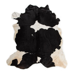 Luxury Natural Cowhide Area Rug, Handmade, Black-White, Hair-on-Hide, 6'7"x5'7" - Area Rugs