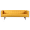 Woodrow Midcentury Modern Box Sofa, Citrine Seat, Walnut Base