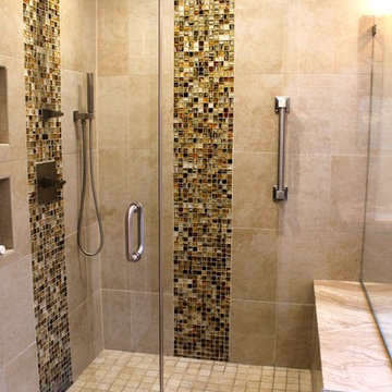 Classic Master Bathroom w/ Glass Mosaic & Diano Royale Marble Countertop