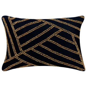 Designer 12"x22" Wooden Beads Black Art Silk Rectangle Pillow Covers, Wood Camp