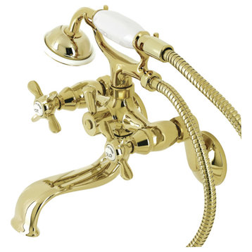 KS246PB Wall Mount Clawfoot Tub Faucet With Hand Shower, Polished Brass