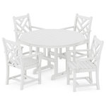 POLYWOOD - Polywood Chippendale 5-Piece Round Farmhouse Arm Chair Dining Set, White - Inspired by the popular 18th century design style, the POLYWOOD Chippendale 5-Piece Dining Set is the perfect combination of intricate details, fine lines and elaborate simplicity. This enchanting set is available in several fade-resistant colors and includes four Chippendale Dining Arm Chairs and a Round 48" Dining Table. It's constructed of solid POLYWOOD recycled lumber, which gives it the look of painted wood without the maintenance real wood requires. The set is also easy to clean and maintain as it resists most all weather conditions as well as stains from food, drinks and other environmental stresses.