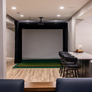 Shawnee, KS Basement Remodel with Custom Bar & Golf Simulator