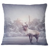 Huge Reindeer Standing in Snow Animal Throw Pillow, 16"x16"