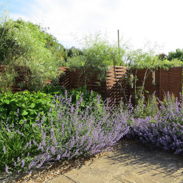Woven steel fences and lavender
