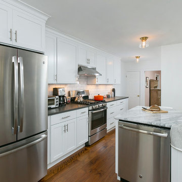 Center City, Philadelphia: Trendy White Kitchen Remodel with Rustic Accents