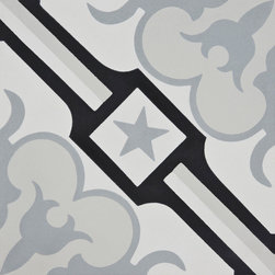 Moroccan Mosaic and Tile House - Chala Handmade Cement Tile, Black/Gray, Sample - Wall And Floor Tile
