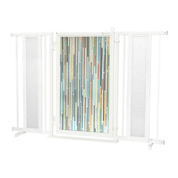 Fusion Gates - Fusion Gate with Modern Lines Design, White Pearl, 52"-60" - Dog Gates