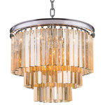 Gatsby Luminaires - Glass Fringe 9-Light Chandelier, Polished Nickel, Golden Teak, With LED Bulbs - Bring glamour to your home with this nine light stunning pendant chandelier from Glass Fringe collection. Industrial style frame yet delicate and modern glass fringe options this stunning ceiling light will surely update your decor
