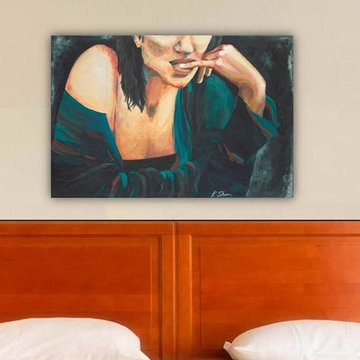 Artwork in Master Bedroom Suite Contemporary Modern Green Black Dining Room